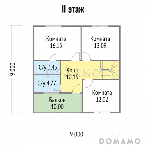 Проект каркасного дома с удобной планировкой и большим балконом / План мансардного этажа