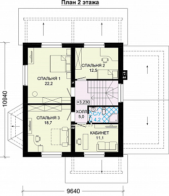 Проект дома из газобетона с спальней на первом этаже / План мансардного этажа