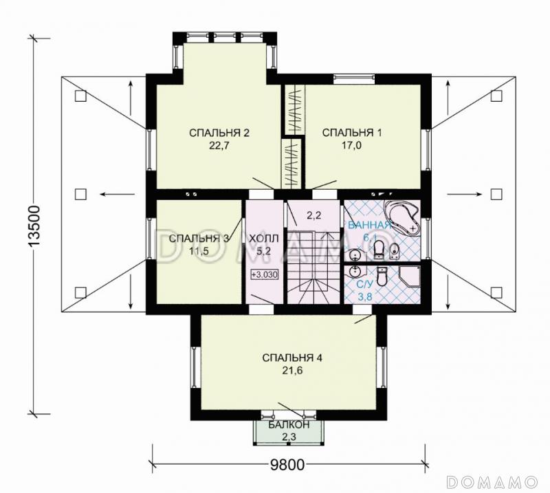 Проект двухэтажного дома из пеноблоков в бежево-коричневом цвете с верандой / План 2 этажа