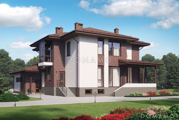 Проект двухэтажного дома из газобетона с подвалом и гаражом на два машиноместа