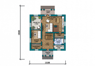 Проект дома с зимним садом, гардеробными и тремя спальнями / План 1 этажа
