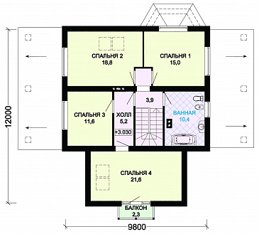 Проект дома из газобетона с мансардными окнами / План мансардного этажа