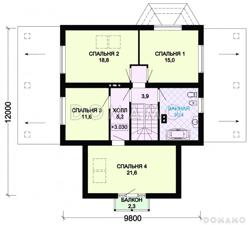 Проект дома из газобетона с мансардными окнами / План мансардного этажа