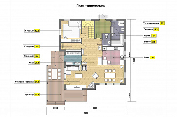 Проект кирпичного дома с ванной комнатой на втором этаже / План 1 этажа