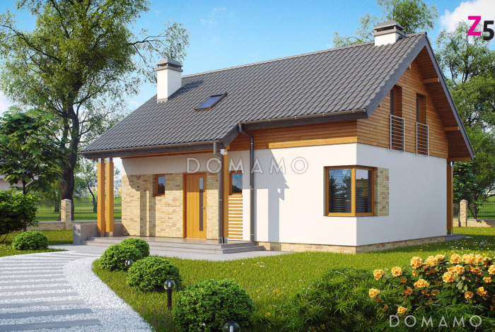 Проект компактного одноэтажного мансардного дома из кирпича с кабинетом и тремя спальнями и большой котельной