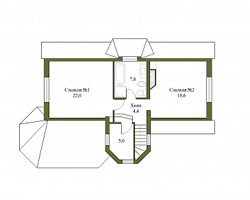 Проект большого коттеджа с башенкой, зимним садом и гаражом / План мансардного этажа