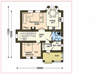 Проект белого дома с эркером кухни и серой кровлей / План 1 этажа