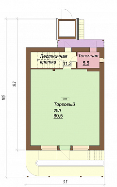 Проект одноэтажного дома под магазин, с мансардой и подвалом / План 1 этажа