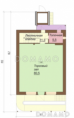 Проект одноэтажного дома под магазин, с мансардой и подвалом / План 1 этажа