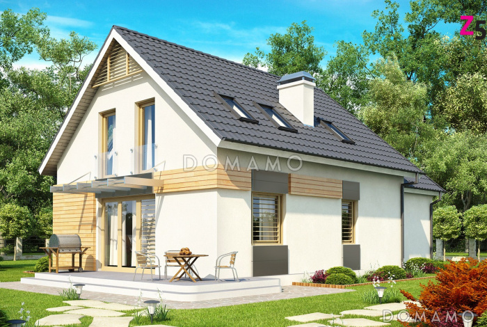 Проект одноэтажного мансардного дома из газобетона с гаражом, для двух семей на разных уровнях 