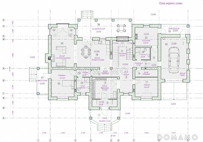 Проект дома из кирпича с гаражом / План 1 этажа