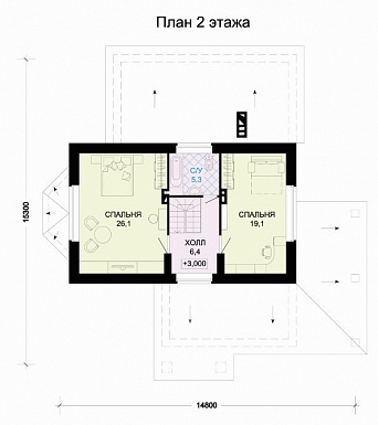 Проект кирпичного дома с полукруглым окном на мансардном этаже / План мансардного этажа