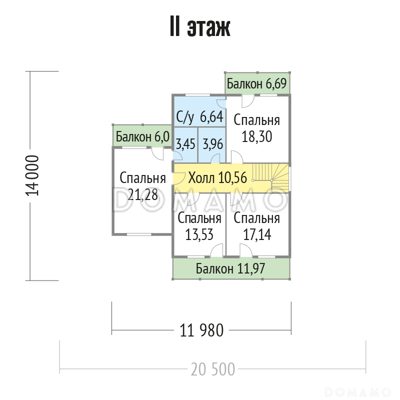 Проект каркасного дома с большой бильярдной на первом этаже / План 2 этажа