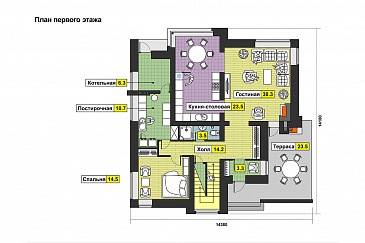 Проект загородного дома из СИП панелей в стиле финского минимализма / План 1 этажа