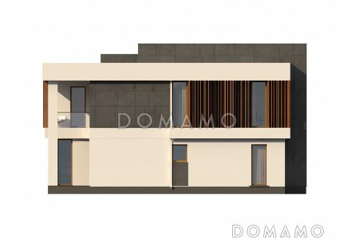 Проект современного двухэтажного дома из газобетона с дополнительной спальней на первом этаже и гаражом / Фасад 2