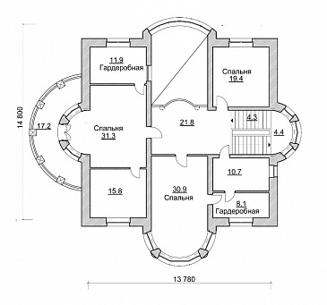 Проект коттеджа с просторной двусветной гостиной / План 2 этажа