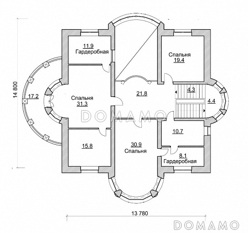Проект коттеджа с просторной двусветной гостиной / План 2 этажа