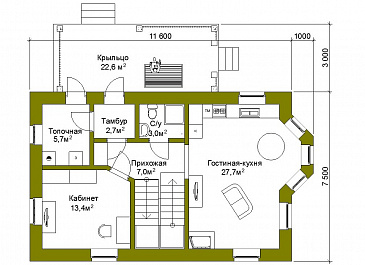 Проект компактного коттеджа с штукатуркой из SIP панелей. / План 1 этажа