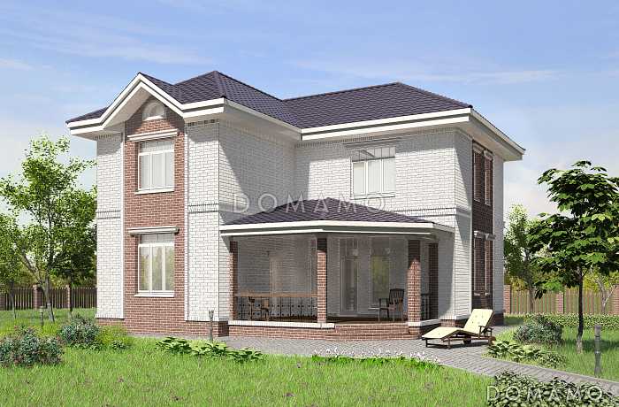 Проект углового коттеджа из СИП панелей с большой террасой