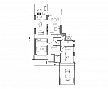 Проект современного двухэтажного дома из газобетона с сауной и балконом / План 1 этажа