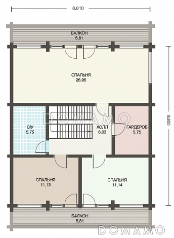Проект дома из клееного бруса с мансардой / План мансардного этажа