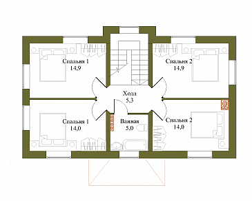 Проект компактного двухэтажного коттеджа по технологии ЛСТК с пятью спальнями / План 2 этажа