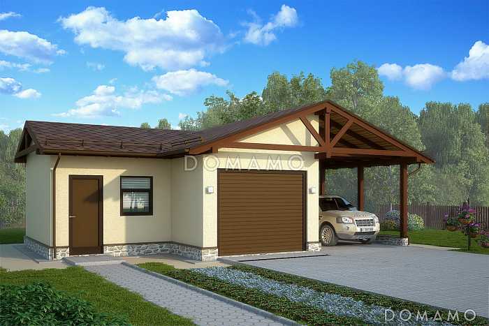 Проект с гаражом, навесом и подсобным помещением