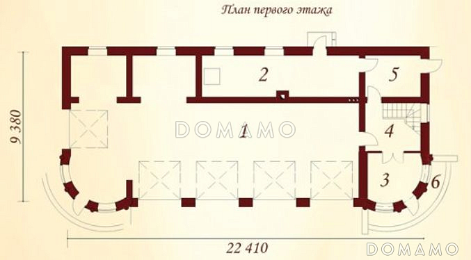 Проект гаража в классическом стиле для четырех автомобилей / План 1 этажа