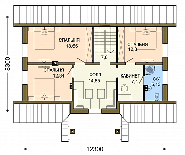 Проект лаконичного мансардного дома со строгой отделкой / План мансардного этажа
