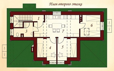 Проект гаража для трех автомобилей с жилыми комнатами на втором этаже / План 2 этажа