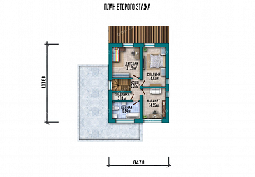 Проект двухэтажного дома с просторной террасой и плоской кровлей / План 2 этажа