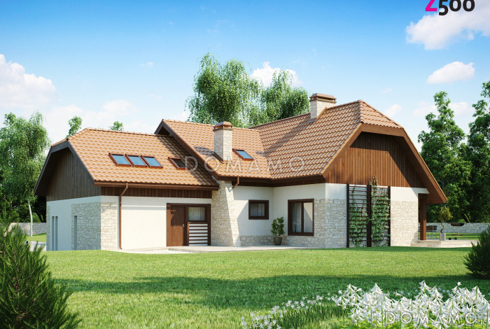 Проект просторного мансардного коттеджа из газобетона с пятью спальнями, кабинетом и гаражом