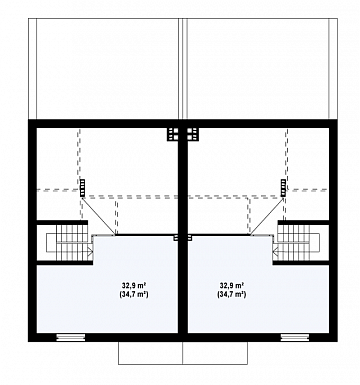 Проект мансардных домов-близнецов из газобетона современного дизайна с гаражом и террасой на втором этаже / План мансардного этажа