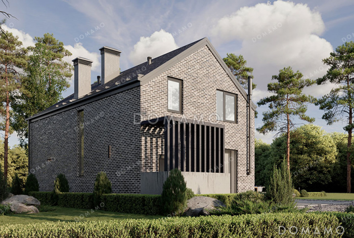 Проект дома с большой кухней-гостиной и спальней на первом этаже с отдельным входом