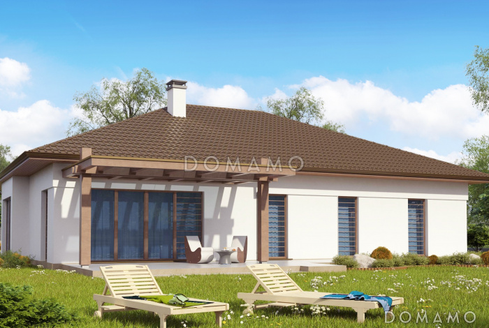 Проект просторного одноэтажного дома из газобетона с четырьмя спальнями и гаражом на два автомобиля