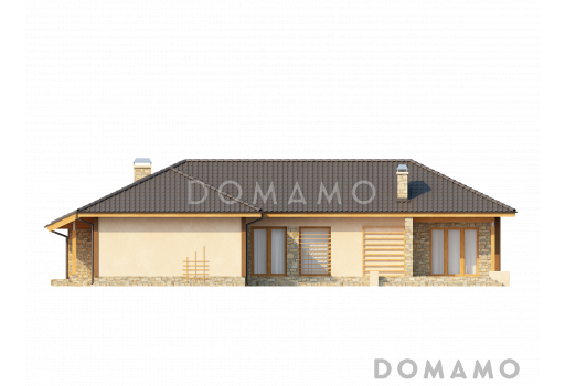 Проект просторного одноэтажного дома из газобетона с фронтальным гаражом на два автомобиля и отделённой зоной сна / Фасад 2