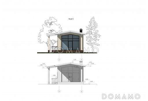 Проект бани с большой комнатой отдыха и крытой террасой / Фасад 3
