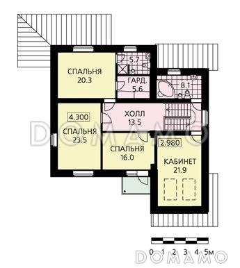 Проект дома из пенобетона с гаражом и просторной гостиной / План 2 этажа