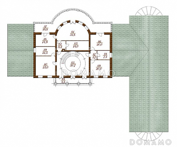 Проект загородного особняка из кирпича с полукруглым эркером / План 2 этажа