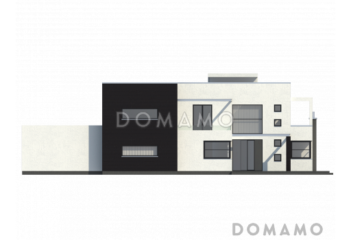 Проект современного просторного двухэтажного дома из кирпича в стиле кубизм с гаражом и террасой над ним / Фасад 3