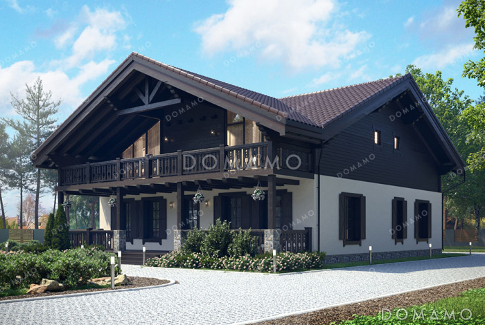 Проект шале с 4 комнатами, террасой, балконами и вторым светом