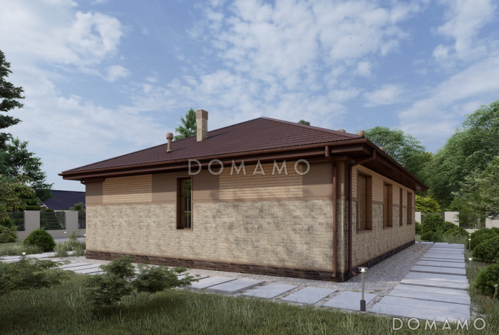 Проект уютного дома с мастер-спальней, большой гостиной и просторной гардеробной