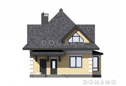 Проект одноэтажного мансардного дома по технологии ЛСТК с тремя спальнями, кабинетом, эркером и крытой террасой / Фасад 1