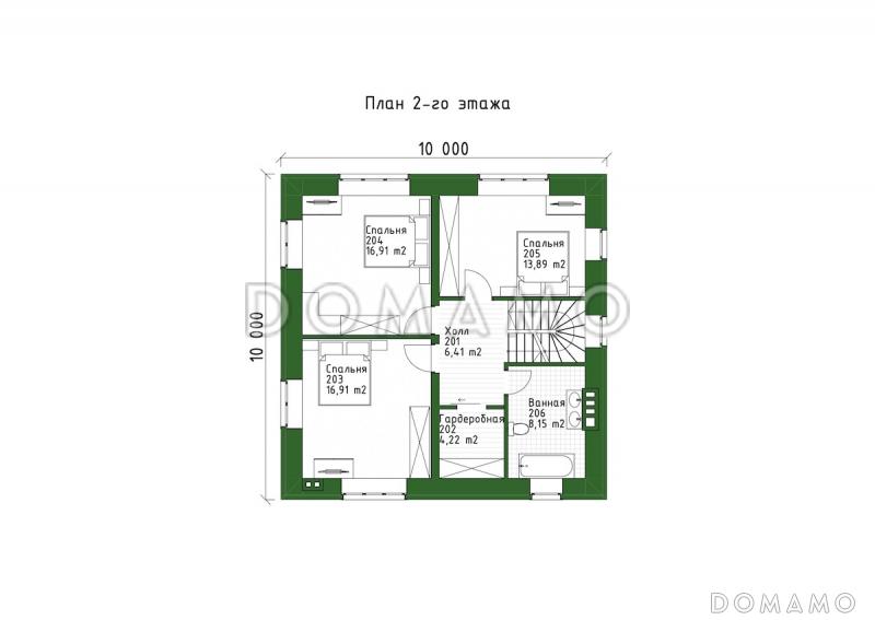 Проект компактного двухэтажного дома с террасой, гостиной и 4 спальнями / План 2 этажа