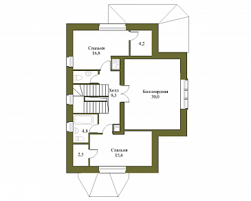 Проект трёхэтажного коттеджа с гаражом, подвалом и бассейном / План мансардного этажа