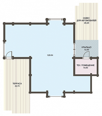 Проект двухэтажного дома из клееного бруса с двумя балконами на втором этаже / План 1 этажа
