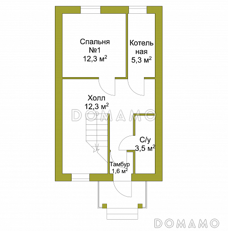 Проект узкого трехэтажного таунхауса 108 кв метров без гаража / План 1 этажа