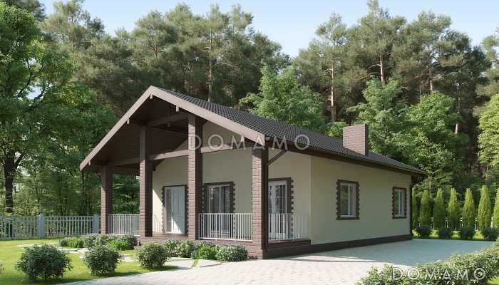 Проект дома из газобетона с террасой, кухней-столовой, кладовой