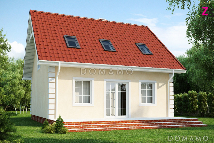 Проект одноэтажного мансардного дома из газобетона с тремя спальнями, балконом и красивыми мансардными окнами