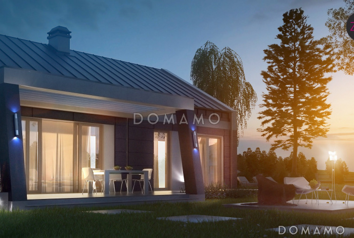 Проект одноэтажного дома из газобетона с оригинальной открытой террасой 